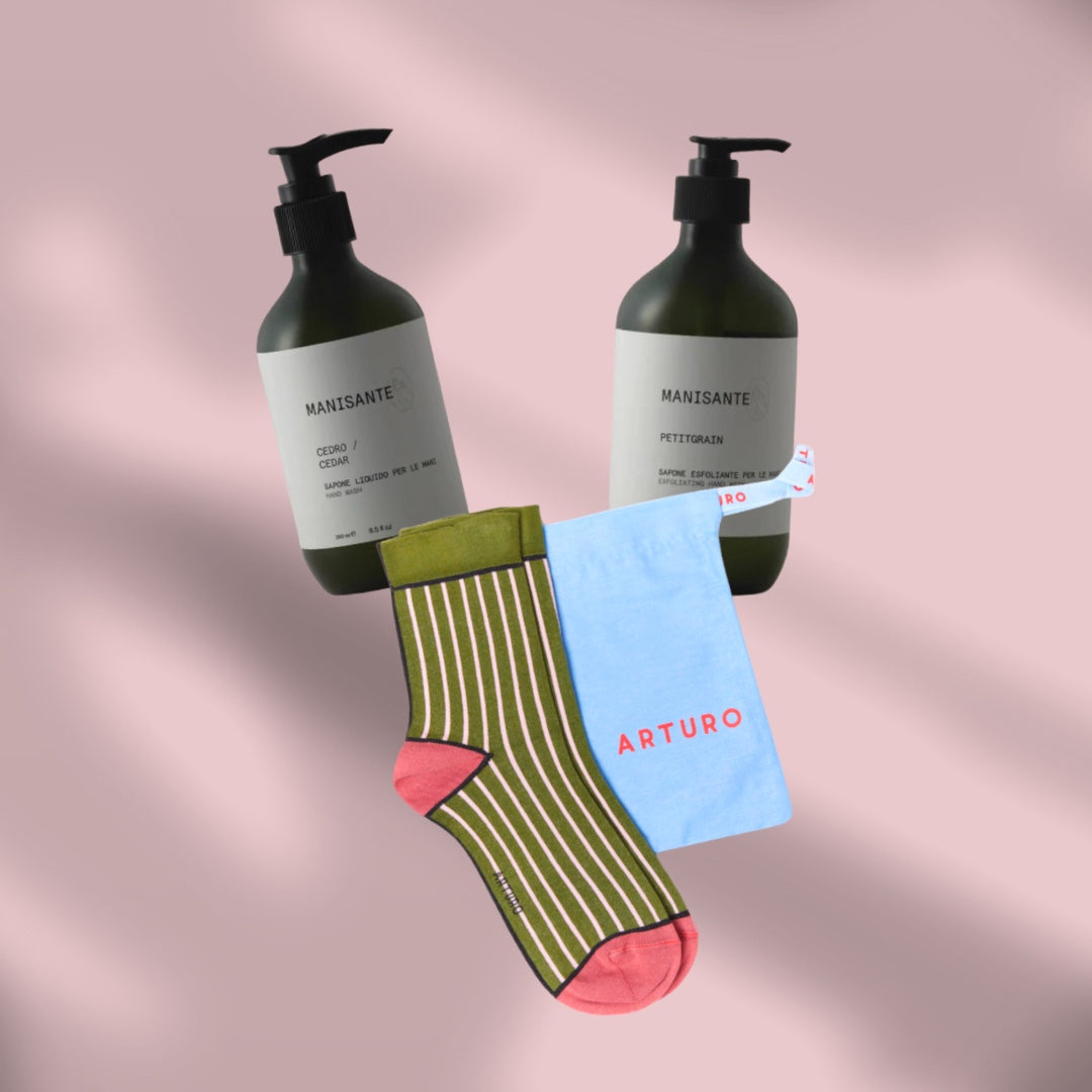 Box sapone esfoliante mani, sapone mani e calze Arturo in regalo