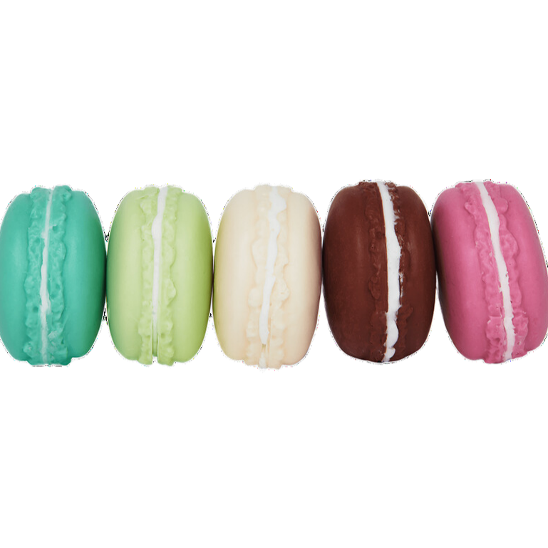 Box saponette macaron ai gusti cacao, crema, cocco, lime e lampone