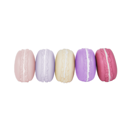 Box saponetta macaron ai gusti crema, fragola, frutti di bosco, mirtillo e lampone